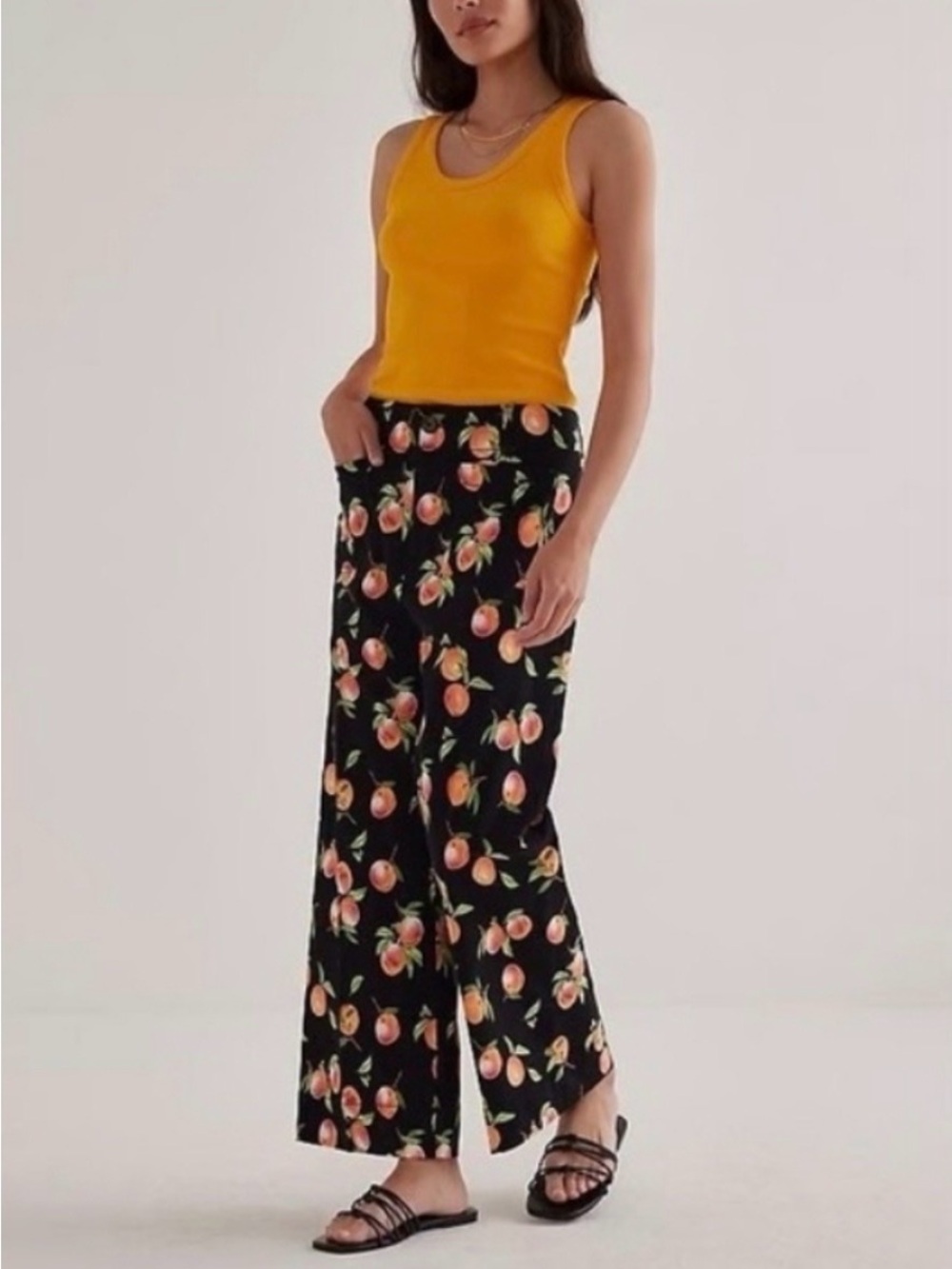Anthropologie Maeve The Colette Peach Print High Rise Cropped Wide Leg Pant 25